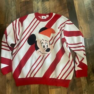 Disney Men's Festive Red and White Mickey Christmas Sweater XL